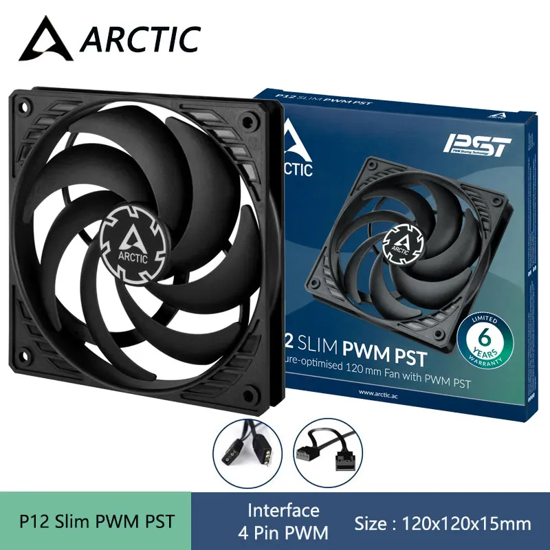 ARCTIC P12 Slim PWM PST 120mm Case Fan with PWM Sharing Technology (PST), Pressure-optimised, Quiet,Extra Slim, 300–2100 RPM