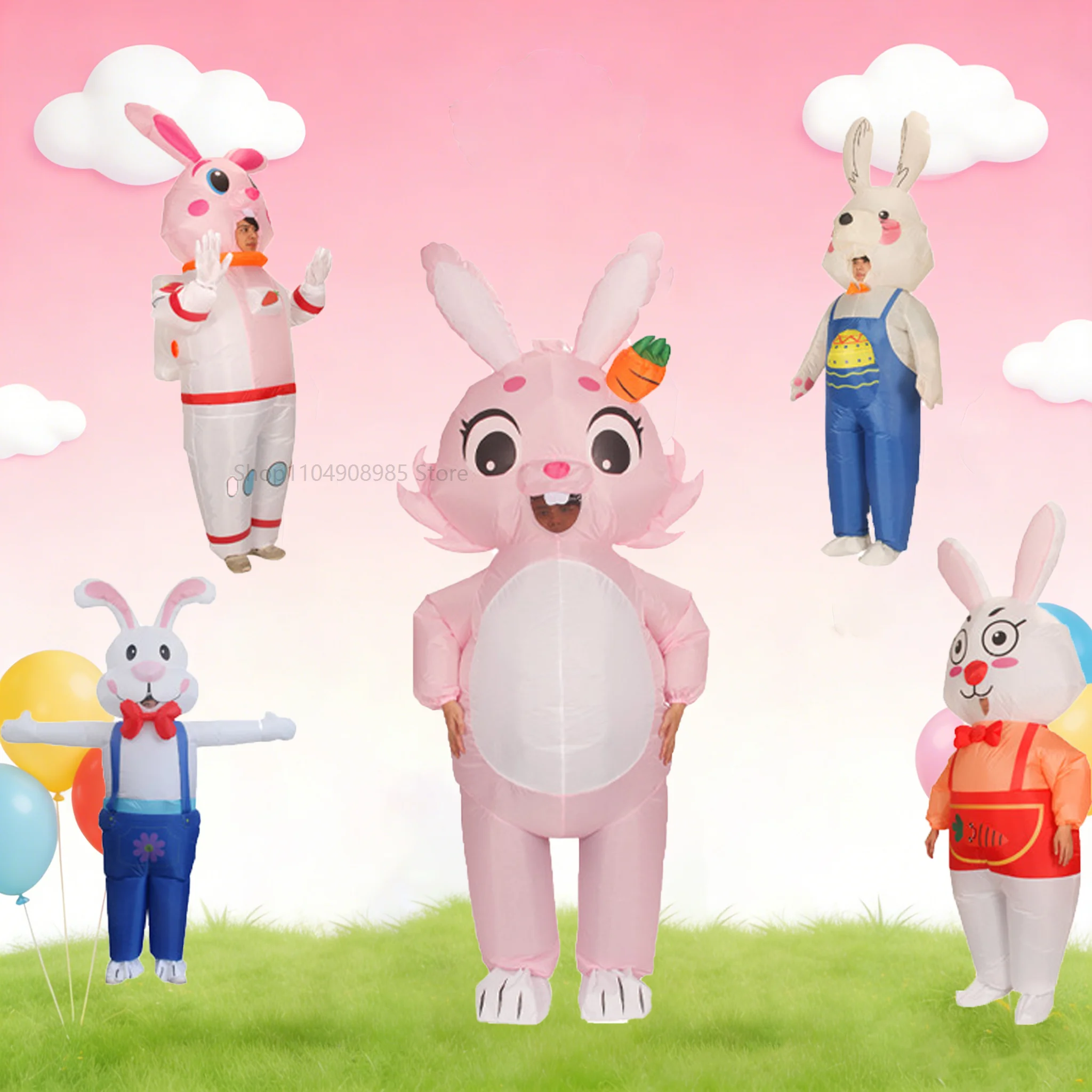

Funny Cute Inflatable Rabbit Cosplay Suit Bunny Adult Costume For Easter Performance Festival Carnival Party Clothing