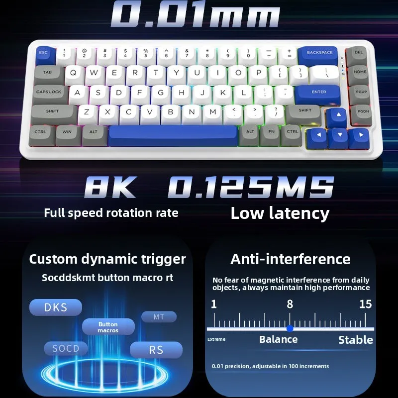 Redragon Henry 68 Inductive Switch Keyboard Triple-Mode Bluetooth Wireless Ultra-Fast Response RGB E-Sport Gaming Office