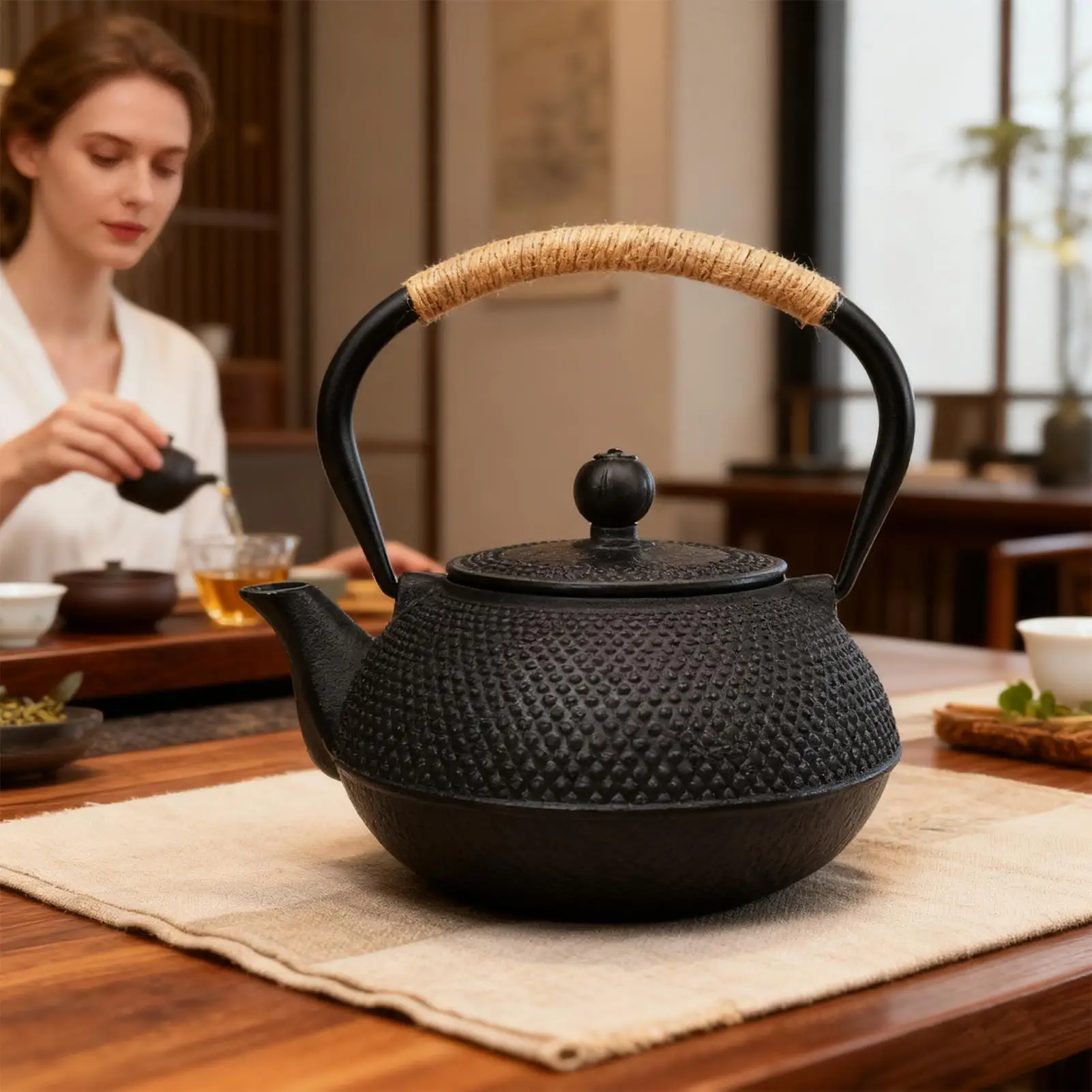 

Cast Iron Teapot Enameled Interior For Brewing Boiling Stove Top Kettle Home Kitchen Restaurant Induction Cooker Camping