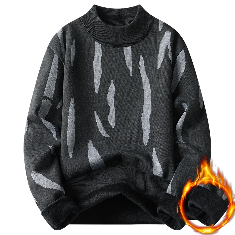 Nuovo inverno coreano velluto pullover da uomo modello zebrato colore bloccato spesso maglione da uomo casual girocollo lavorato a maglia pullover termico