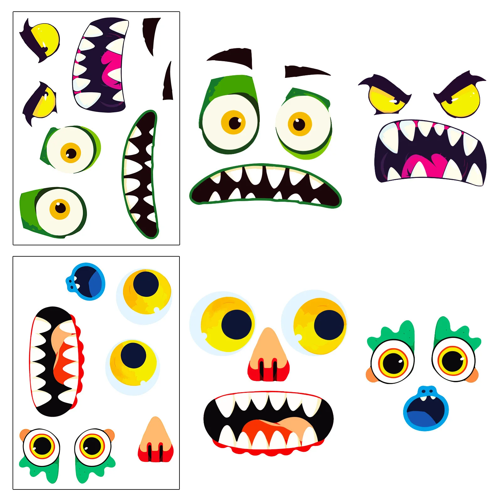 6Sheets Halloween DIY Puzzle Sticker Games 6 Grimace Decoration Make A Face Funny Assemble Jigsaw Stickers Kid Educationl Toys