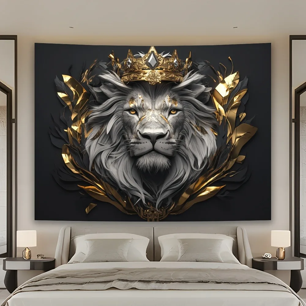 مهيب الأسد تاج موضوع نسيج الذهب الأسود غرفة المعيشة غرفة نوم مكتب ديكور الحفلات رائعة الإبداعية هدية جدار الفن #5