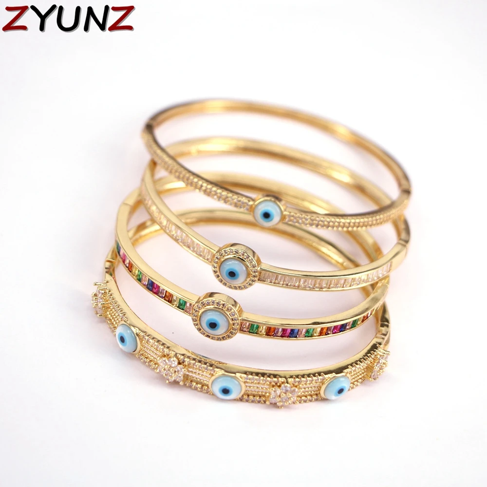 

3PCS, Lucky Eye Turkish Blue Evil Eye Bangle Copper Hand Charm Cuff Bracelet for Women Girls Men Jewelry