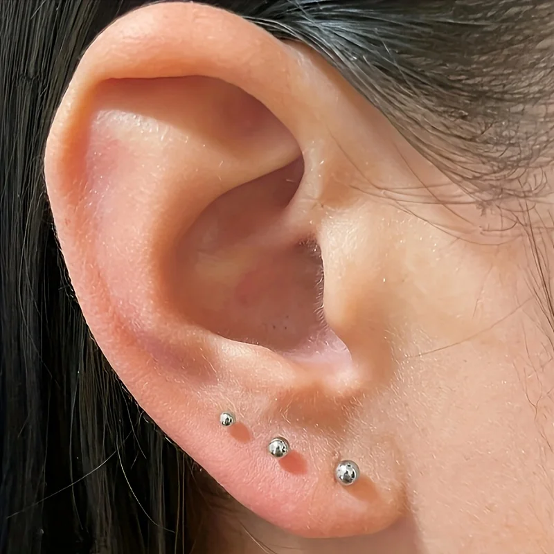3pairs/Set Fashion Simple Classic Style Stainless Steel Assorted Sizes Round Ball Stud Earrings for Men Women Daily Wear Jewelry