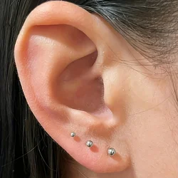 3pairs/Set Fashion Simple Classic Style Stainless Steel Assorted Sizes Round Ball Stud Earrings for Men Women Daily Wear Jewelry