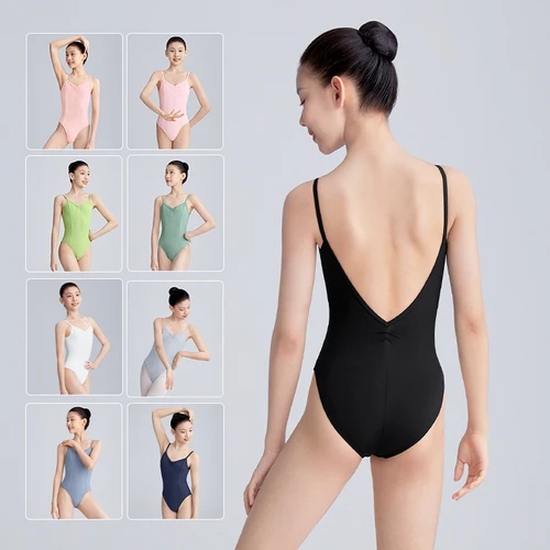 Imagen 2 del producto Leotardos de Ballet para niñas y mujeres, camisola con tirantes finos, leotardo de baile con espalda baja, traje de baile gimnástico con forro, mono de Ballet