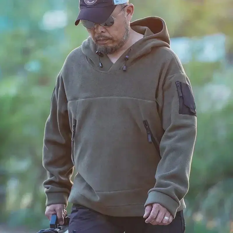 

Mens Winter Tactical Hoodies Polar Fleece Military Hooded Sweater Tops Quality Thickened Warm Windproof Outdoor Hiking Jackets