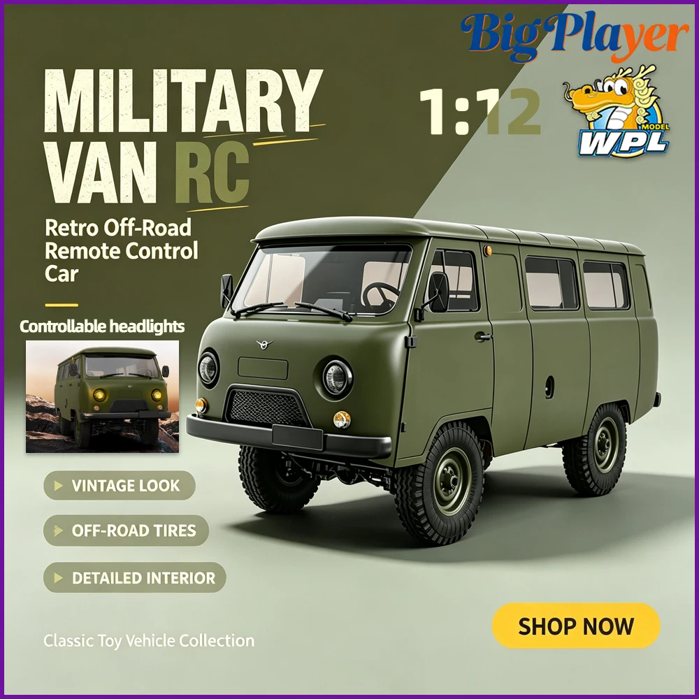 WPL C104 1:12 4WD Camionnette Tout-Terrain RC Voiture à Quatre Roues Motrices UAZ‑452 Modèle RC Simulé Véhicule Jouet Électrique pour Garçons et Adultes