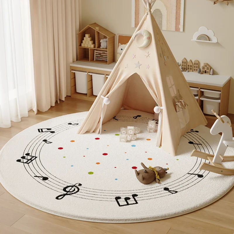 

Modern Style Rugs Music Pattern Living Room Decoration Round Carpet Thick Anti-slip Bedside Mat for Bedroom Home Fluffy Soft Rug