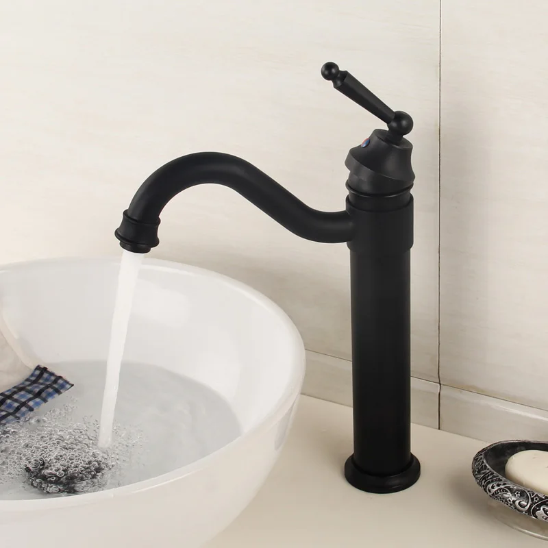 

High Arch New Deck Black Bathroom Basin Sink Mixer Tap Polished Bathroom Sink Tap