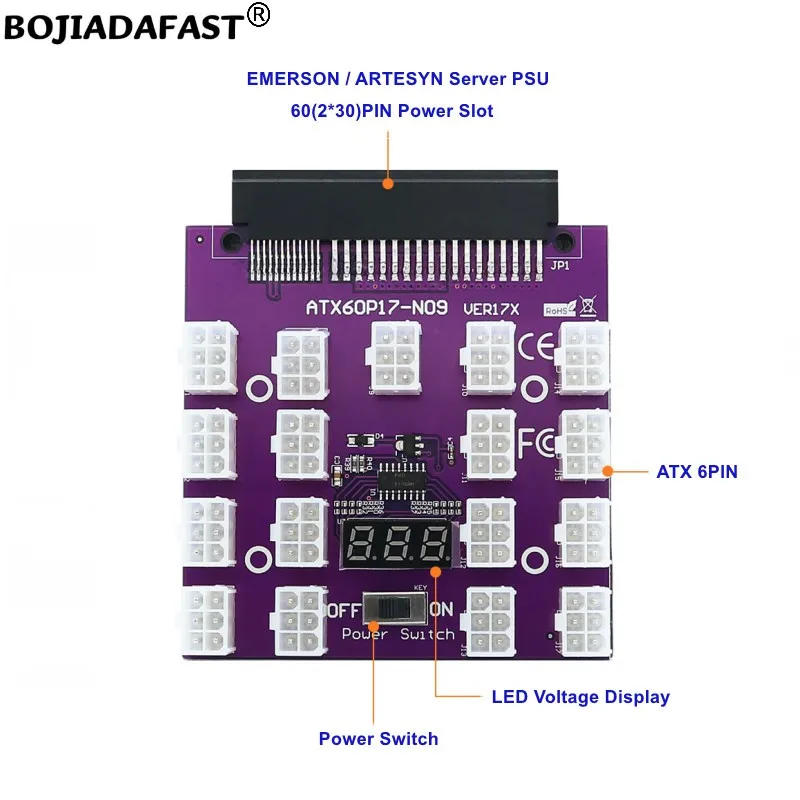 

17*12 В PCI-E ATX 6-контактный разъем коммутационная плата для EMERSON ARTESYN 7001606 -J000 /J002 Серверный блок питания