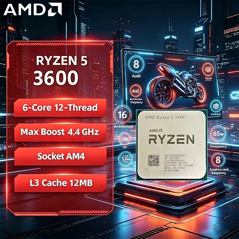 AMD Ryzen 5 3600 Processor 6-Core 12-Thread 3.6GHz Base 4.4GHz Max Boost, AM4 Socket 32MB L3 Cache Unlocked Desktop CPU