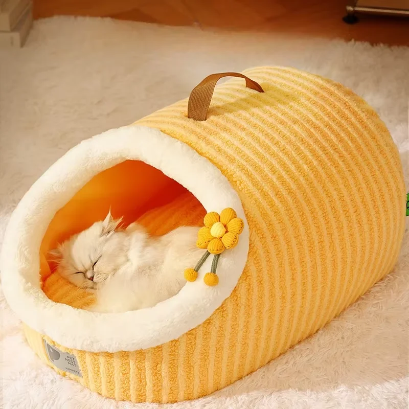 

Warm Thickened Plush Cat Nest, Comfortable Deep Sleep Pet House, Semi Enclosed Portable Kennel for Small and Medium Cat, Pet Sup