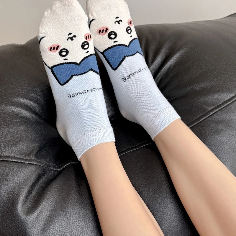 5 pares de calcetines Chiikawa Usagi Hachiware calcetines náuticos mujeres verano Casual calcetines tobilleros bajos algodón transpirable calcetín absorbente de sudor