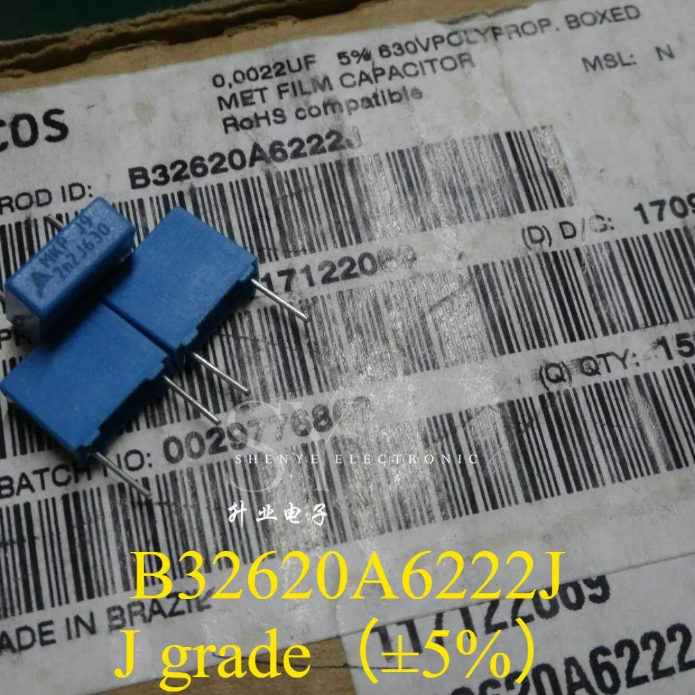 10pcs/lot EPCOS 0.0022uf/630v 2.2nf 2200pf 2n2 222 Brand New 8mm Film Capacitor B32620A6222K / B32620A6222J