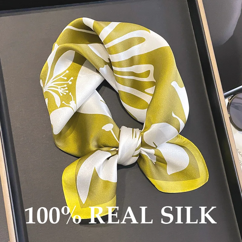 Luxus 100% Echte Seide Schal Mode Druck 53 cm Seide Quadrat Schals Frauen Weiche Satin Haarband Halstuch Stirnband Foulard band