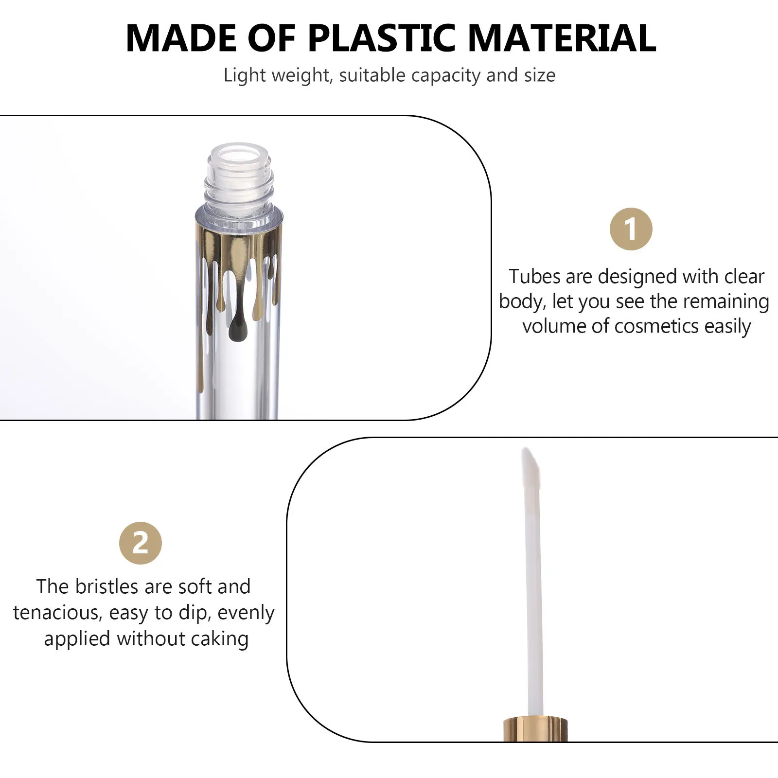 

10pcs Lip Gloss Bottles Gold Cover Cylindrical Transparent Empty Containers For Lip Balm Subpackage Small Storage