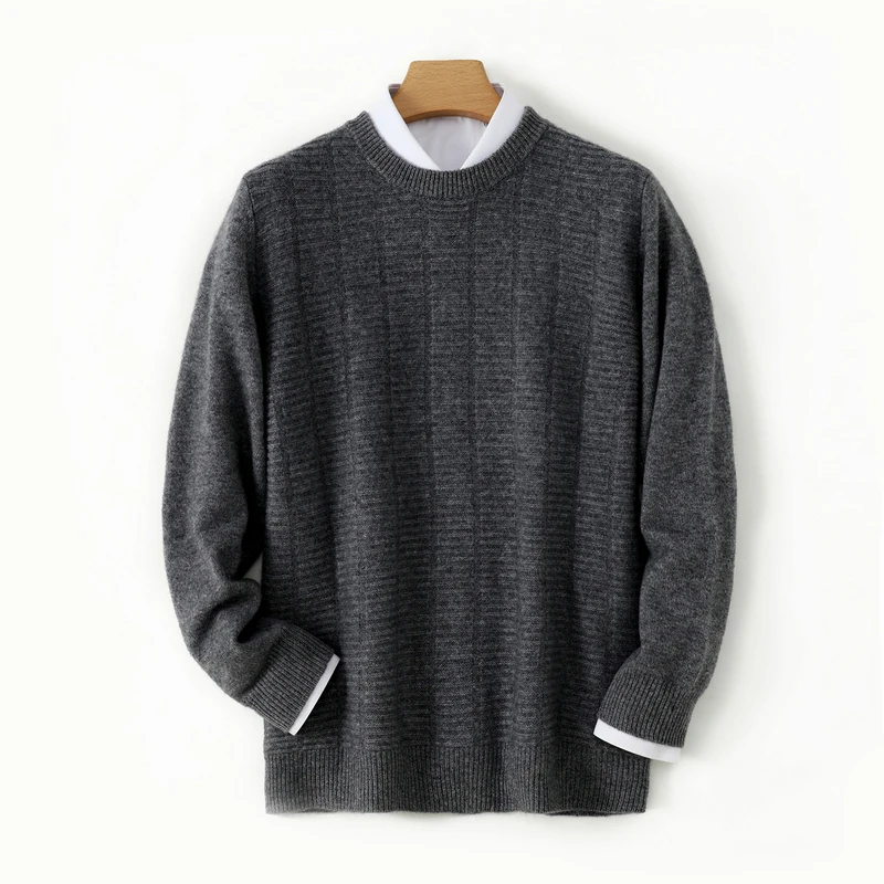 

Men's Merino cashmere pullover sweater in autumn round neck long sleeved knitted pattern sweater casual soft and high-quality