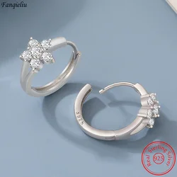 Real 925 Sterling Silver Jewelry New Crystal Zircon Flower Hoop Earrings For Women Fashion FQL23619