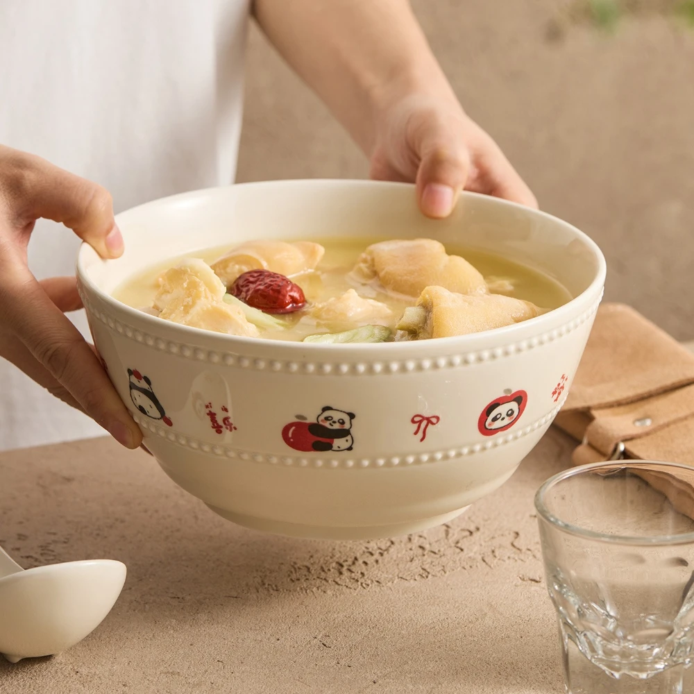 Creative Cute Panda-shaped Ceramic Bowl, High-end Household Soup and Noodle Bowls, Underglaze Painted Tableware Fruit Salad