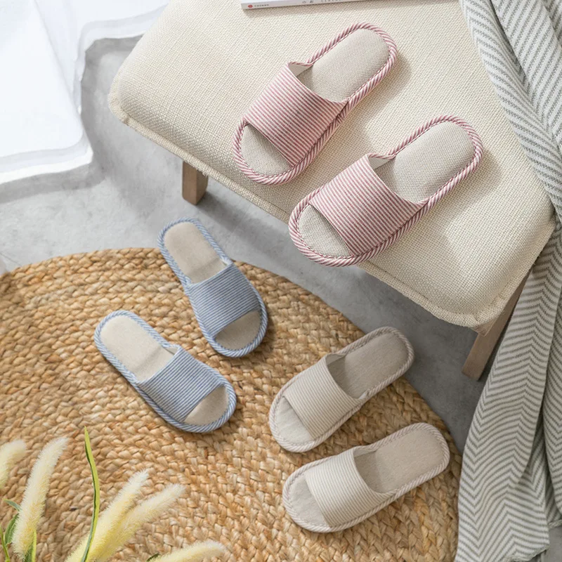 Linen Slippers For Women Spring Autumn Indoor Household Use Cotton Comfortable Living Slippers Anti Slip For Men And Couples