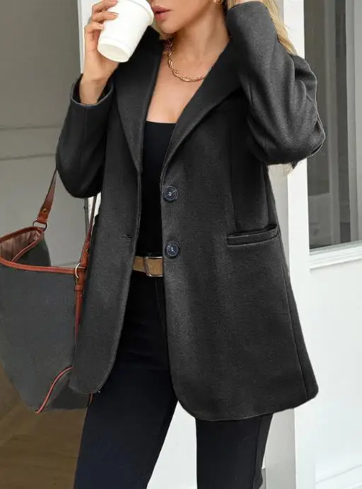 

2025 Autumn/Winter New Women's Fashion Casual Solid Color Button Pocket Long Sleeve Suit Coat Women's Wear