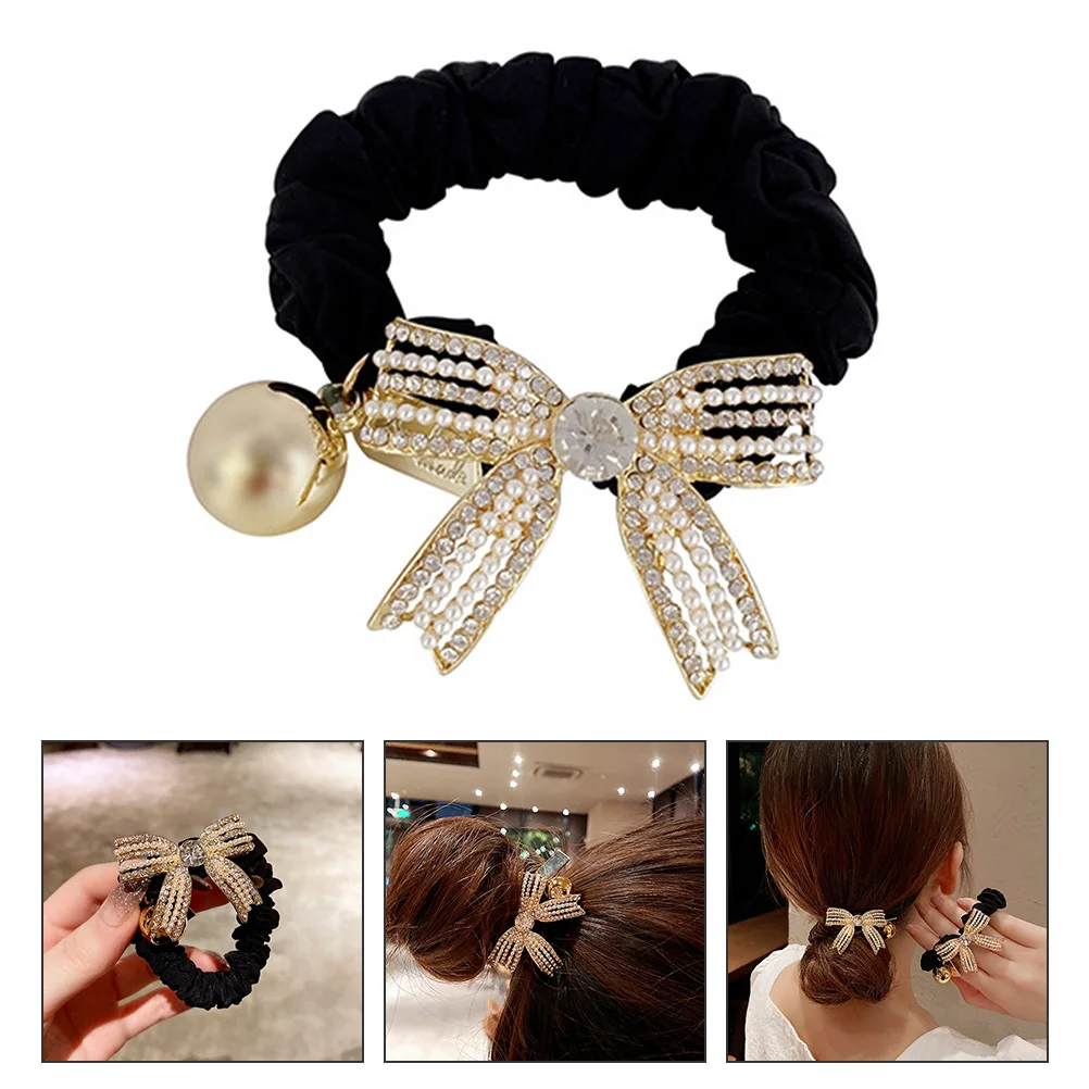 

Bow Tie Elastic B Decorative Hair Scrunchies Girls Accessories Rhinestone Design Hairstyle Aid Thin Thick Easy Wear Off
