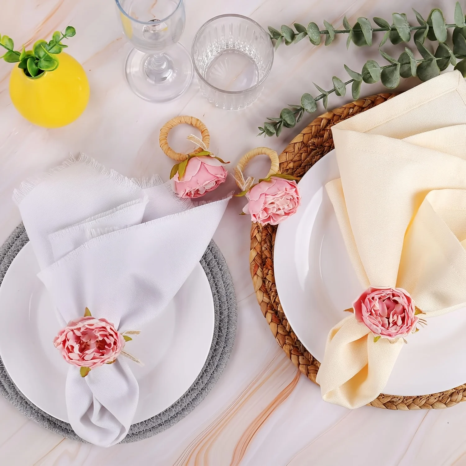 Pink Peony Flower Napkin Ring Handmade Simulation Flower Wedding Banquet Festival Table Decoration Napkin Buckle