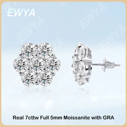 EWYA Sparkling Full 5mm 0.5CT D Color Moissanite Screw Earrings for Women 925 Silver Pass Diamond Test Flower Ear Studs with GRA