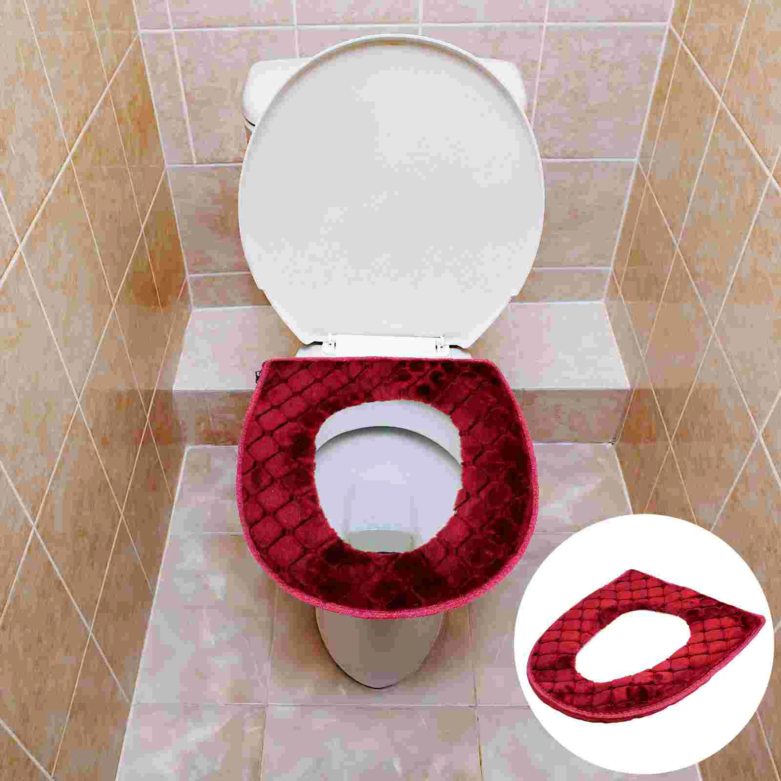 Pillow Toilet Seat Bathroom Accessories Warm Cover Washable Plush Cushion Zipper Red Pads Child