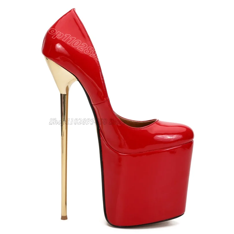 

Red Patent Leather Platform Pumps Round Toe Fashion Party Stiletto Heels Casual Summer for Women Shoes 2024 Zapatos Para Mujere