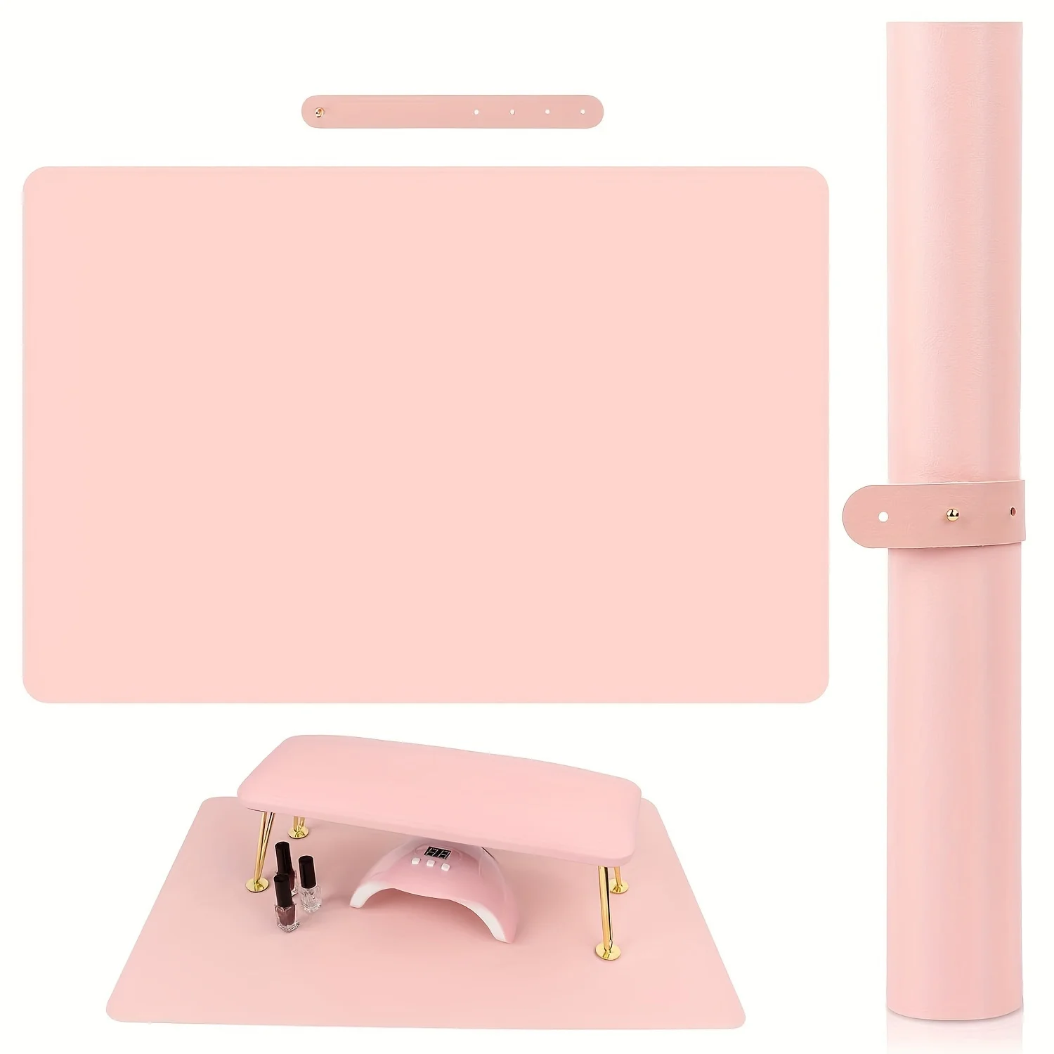 Black/Pink Nail Art Table Mat Portable Nail Art Armrest Professional Table Mat Microfiber Leather Nail ArtMat for Nail Art Salon