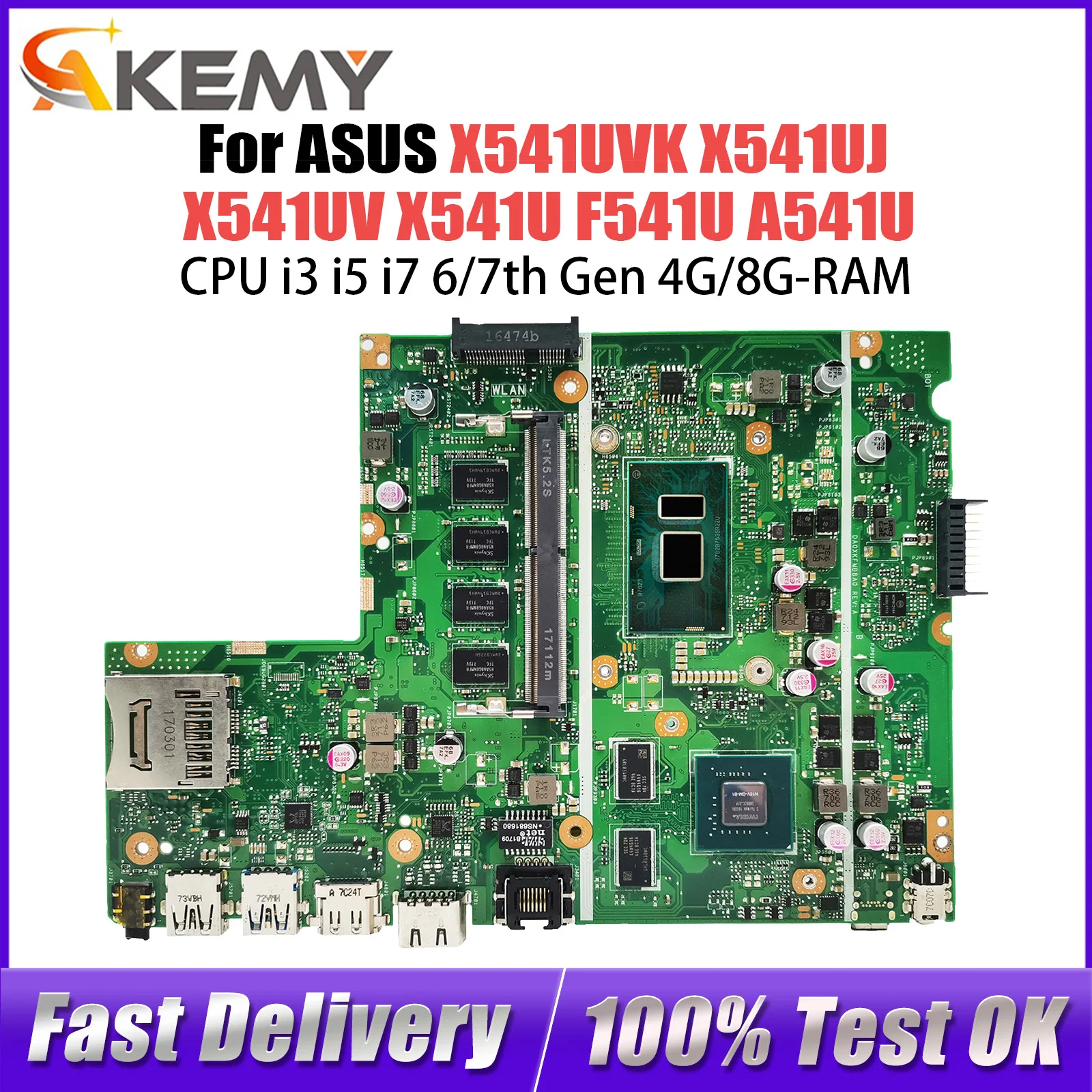 

X541UVK Laptop Motherboard For ASUS X541UJ X541UV X541U F541U A541U Mainboard I3 I5 I7 CPU GT920M 0GB/4GB/8GB RAM