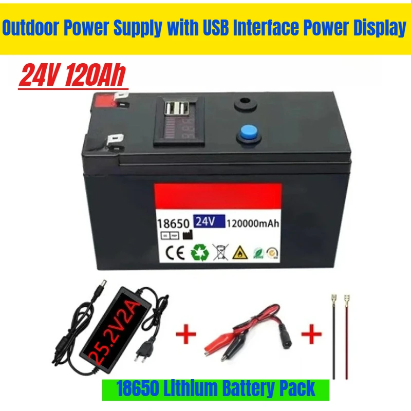 

24V 120Ah 18650 Lithium Battery Pack Backup Power Supply Outdoor Power Supply with USB Interface Power Display