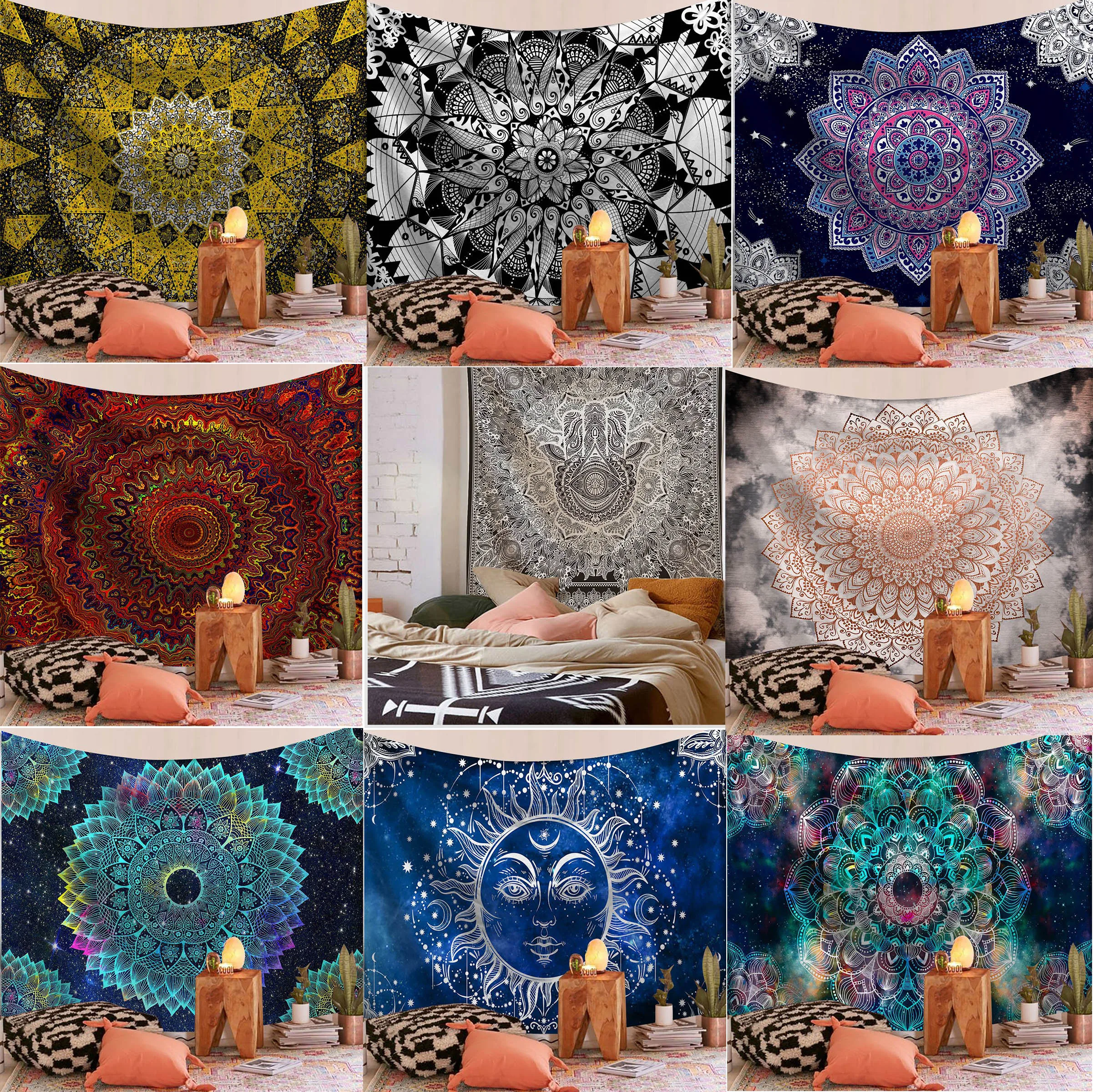 Aesthetic Room Decor Tapestry Popular Indian Mandala Wall Decoration Printed Tapestry Dormitory Indoor Room Bedroom Home Decor