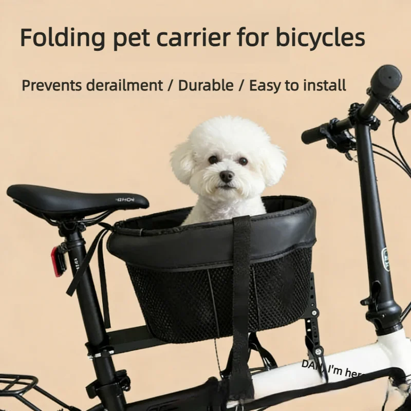 Foldable Bicycle Pet Basket, Mountain Road Bike Front Basket, Pet Carrier Bag for Dog Cat, Shopping Storage Basket