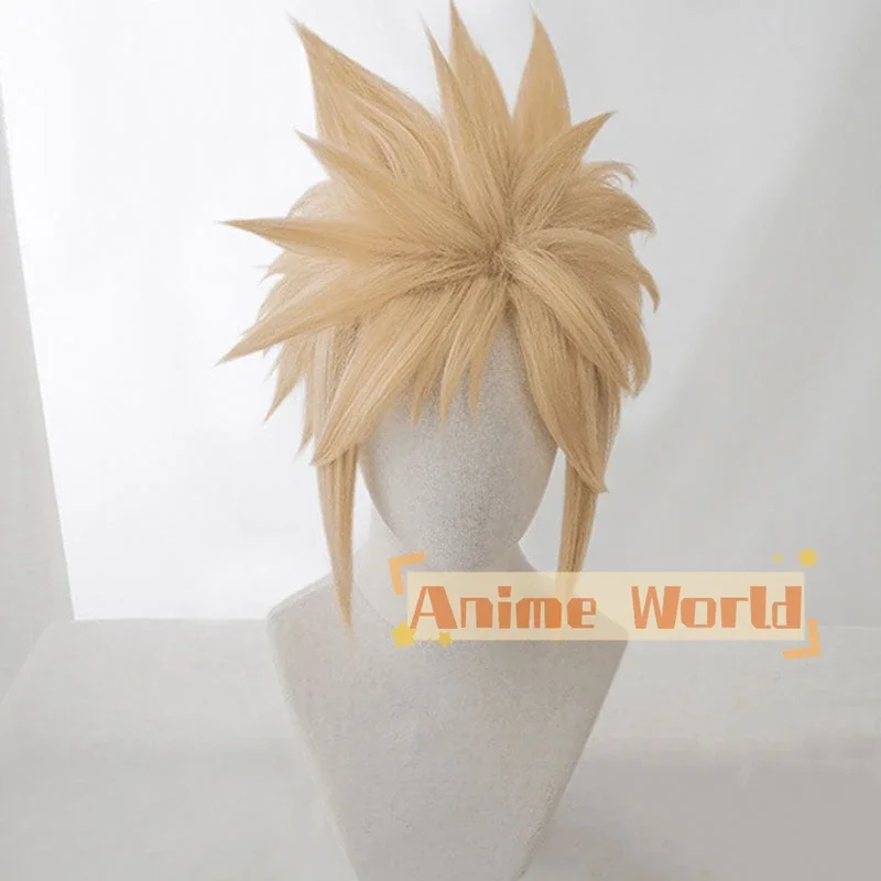 Game VII Remake FF7 Cloud Strife Golden Cosplay Wig Halloween Synthetic Hair Heat