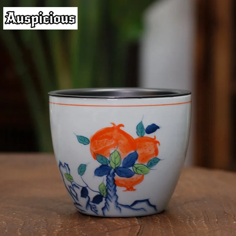 Hand-paint Pomegranate Jianshui Ceramic Water Cup Handmade Tea Cup Tea Washing Tea Residue Bucket With Lid Kung Fu Tea Ceremony