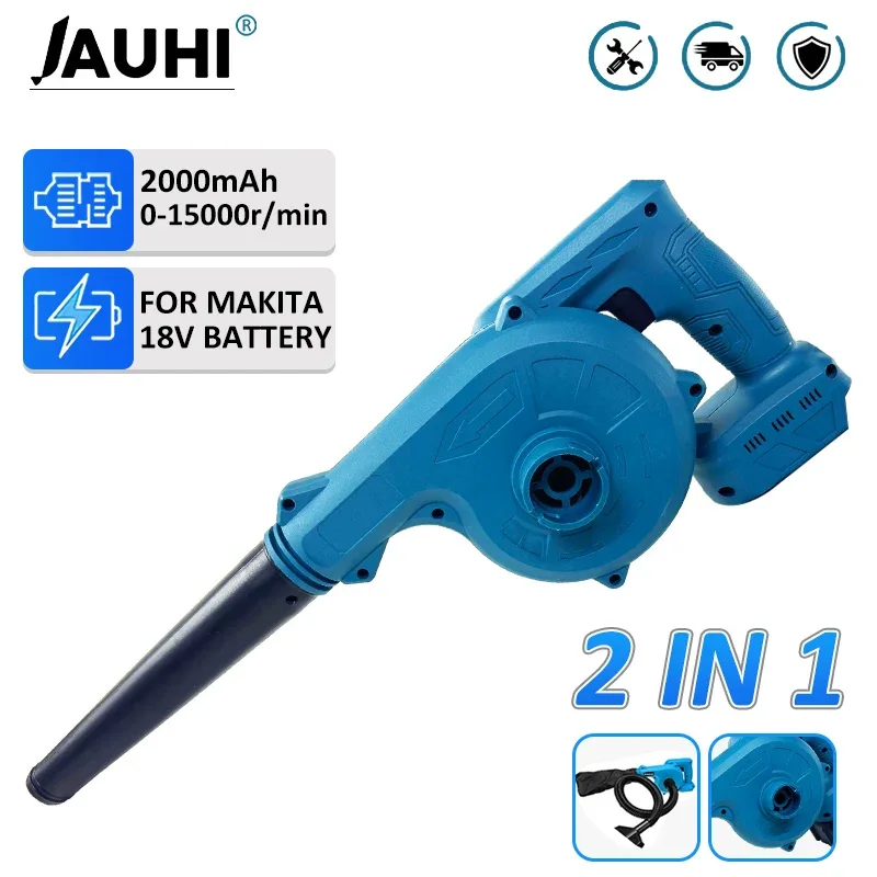 JAUHI 2 in 1 18V Cordless Electric Air Blower & Suction Leaf Computer Dust Cleaner Collector Power Tool For Makita Battery Power