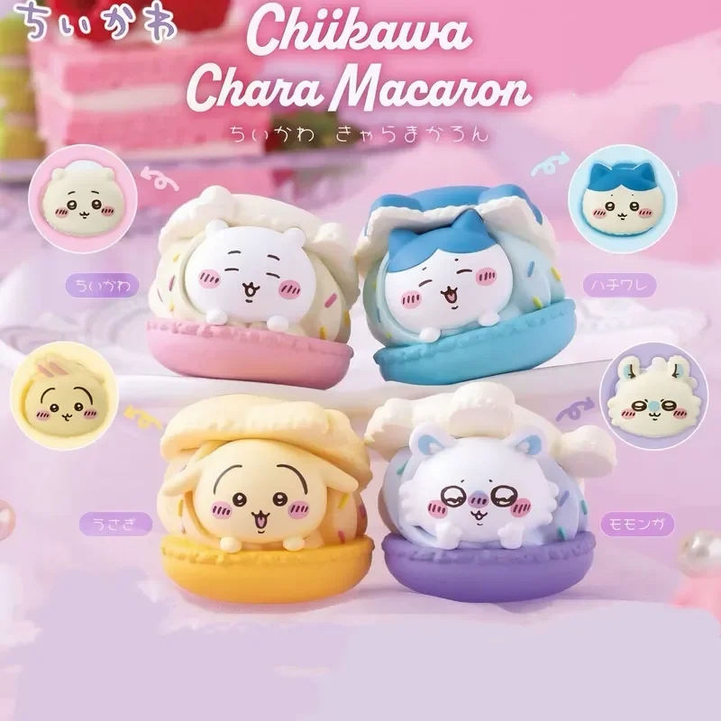 4 Cute Anime Macaron Gacha Mini Figures Cartoon Characters Desk Decorations Collectible Model Toys Cake Toppers.