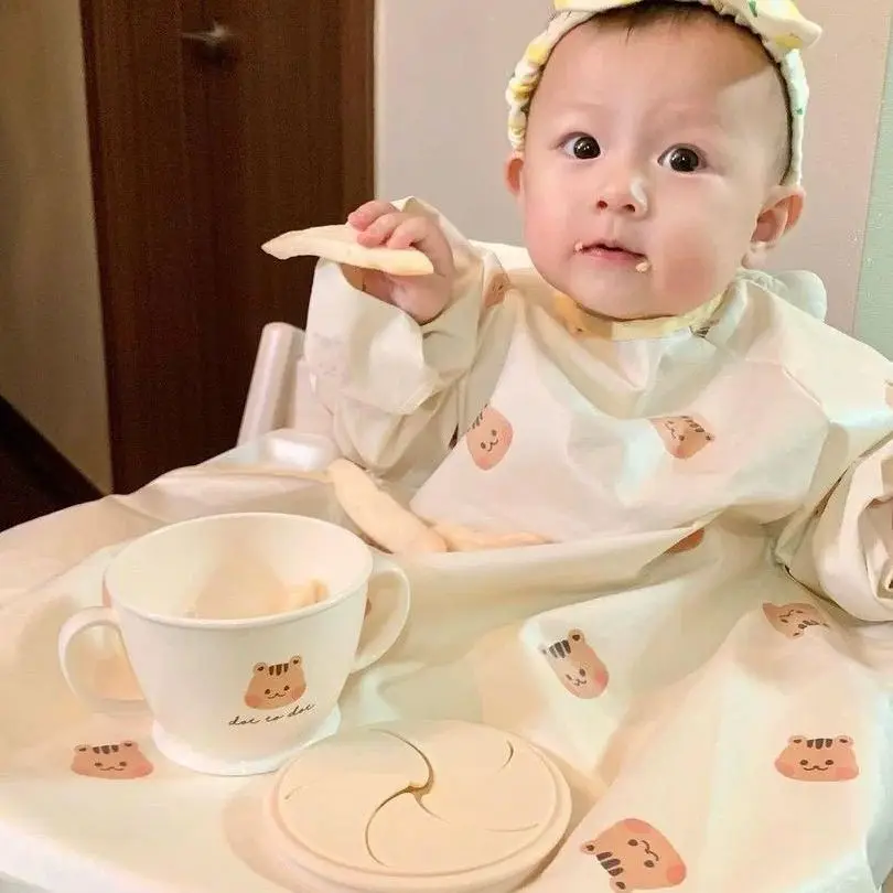 Korean Baby Bib Anti Dirt Waterproof Integrated Long Sleeve Bib Toddler Dining Chair Big for 6~36M Washable Feeding Bib