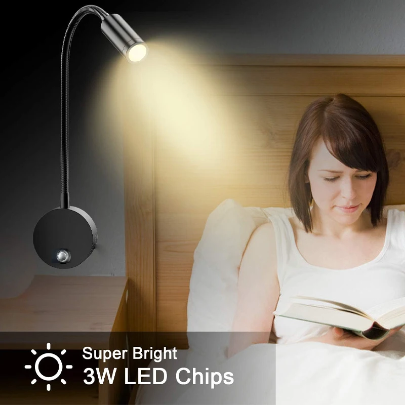 12-24V LED Spotlight Reading Light Flexible Gooseneck Lamp 3 Colors Dimmable RV Interior LED Lighting Boat Light Wall Lamp