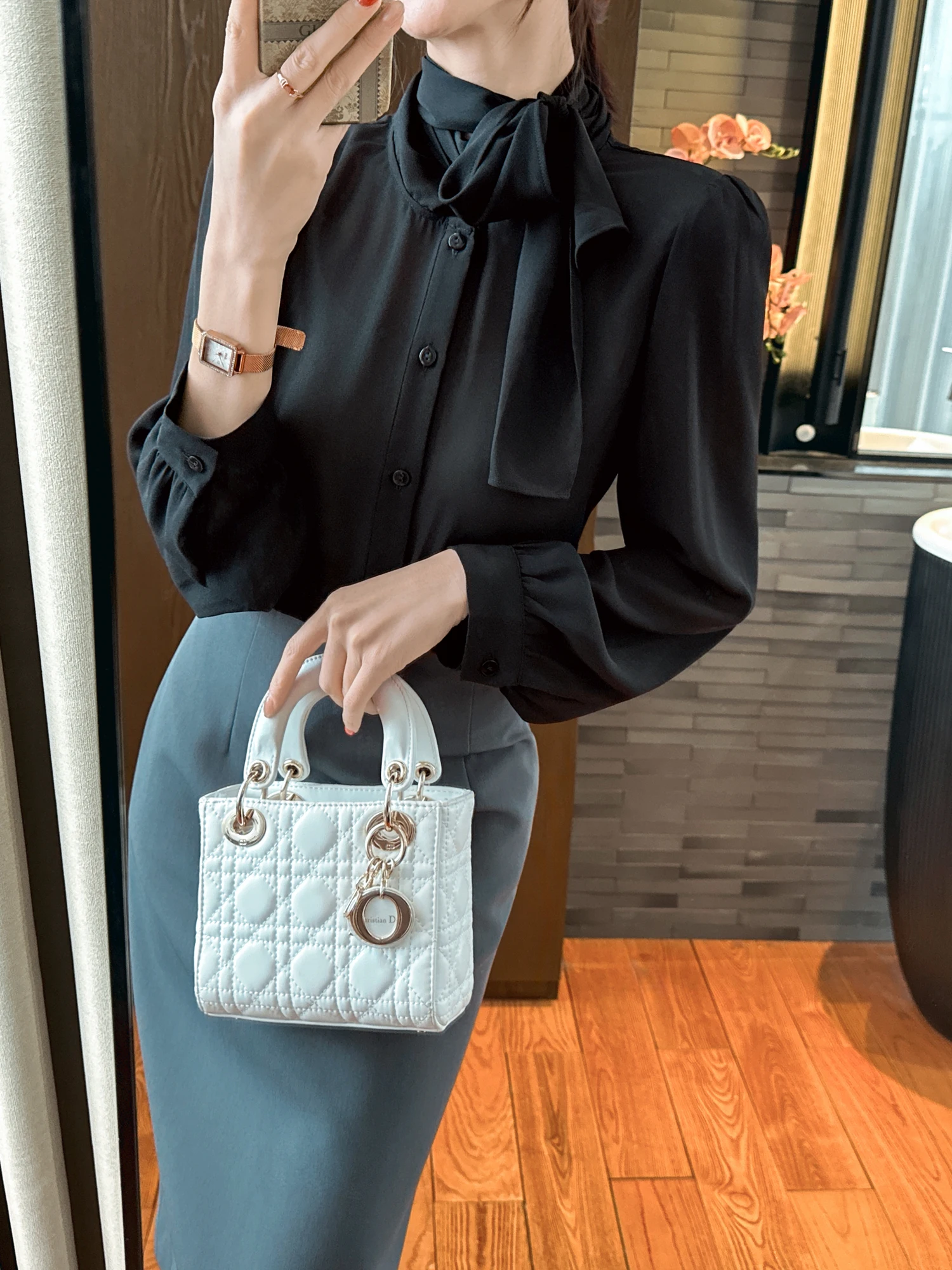 

Ele Bla Knot Sa irt Commute Sle Loose Fit Long Sve Breathable Youthful Office Wear Fem Top