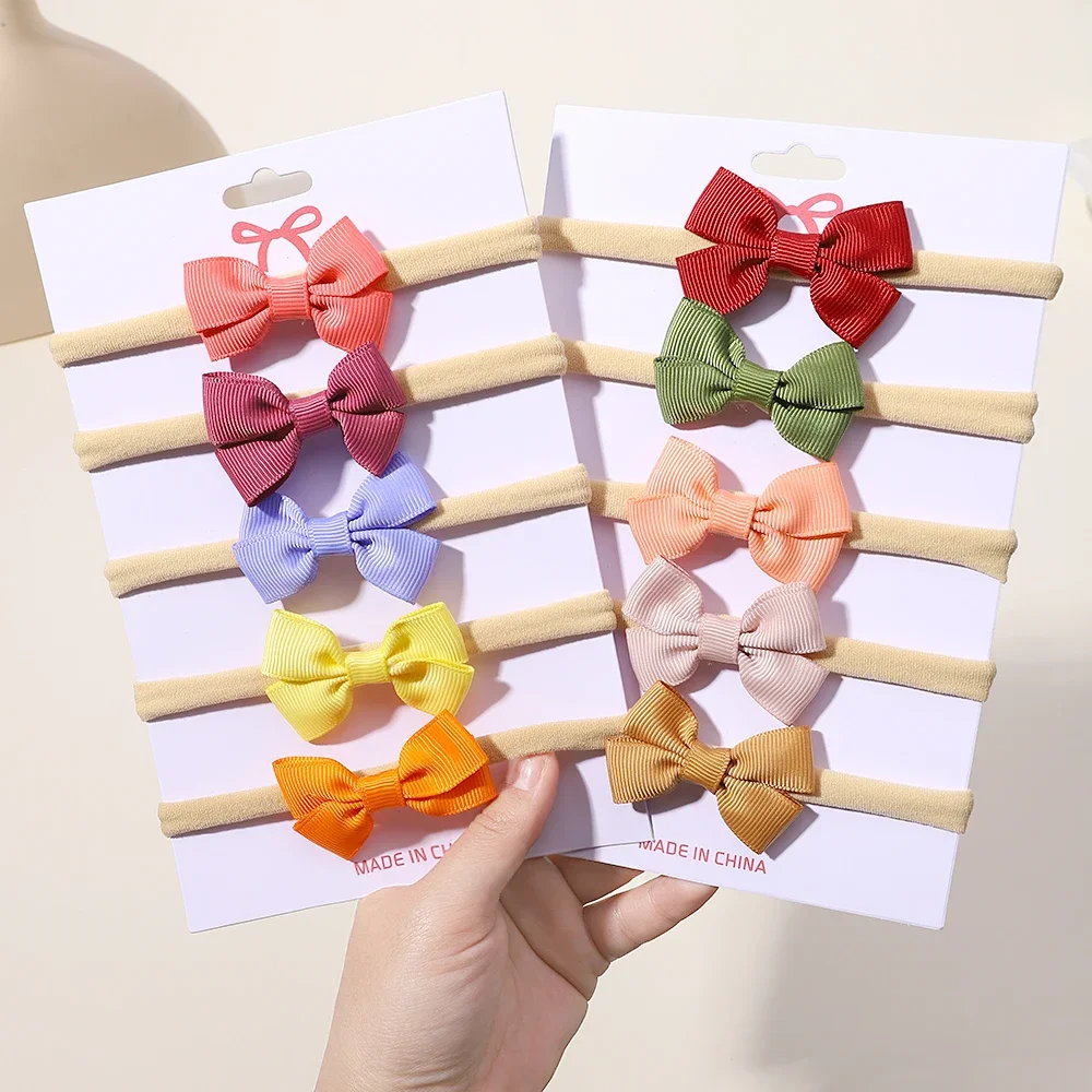 5pcs/set Mini Cute Ribbon Bows Headband for Girl Elastic Nylon Hairbands Newborn Sweet Headwear Baby Hair Accessories Wholesale