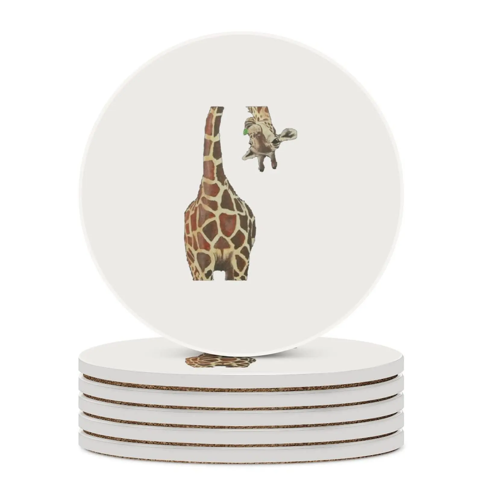 Round Exotic Palm Tree Giraffe Print Cup Pad for Mugs, Ceramic Drink Coaster, Heat Resistant Gift for New Home,Living Room Decor