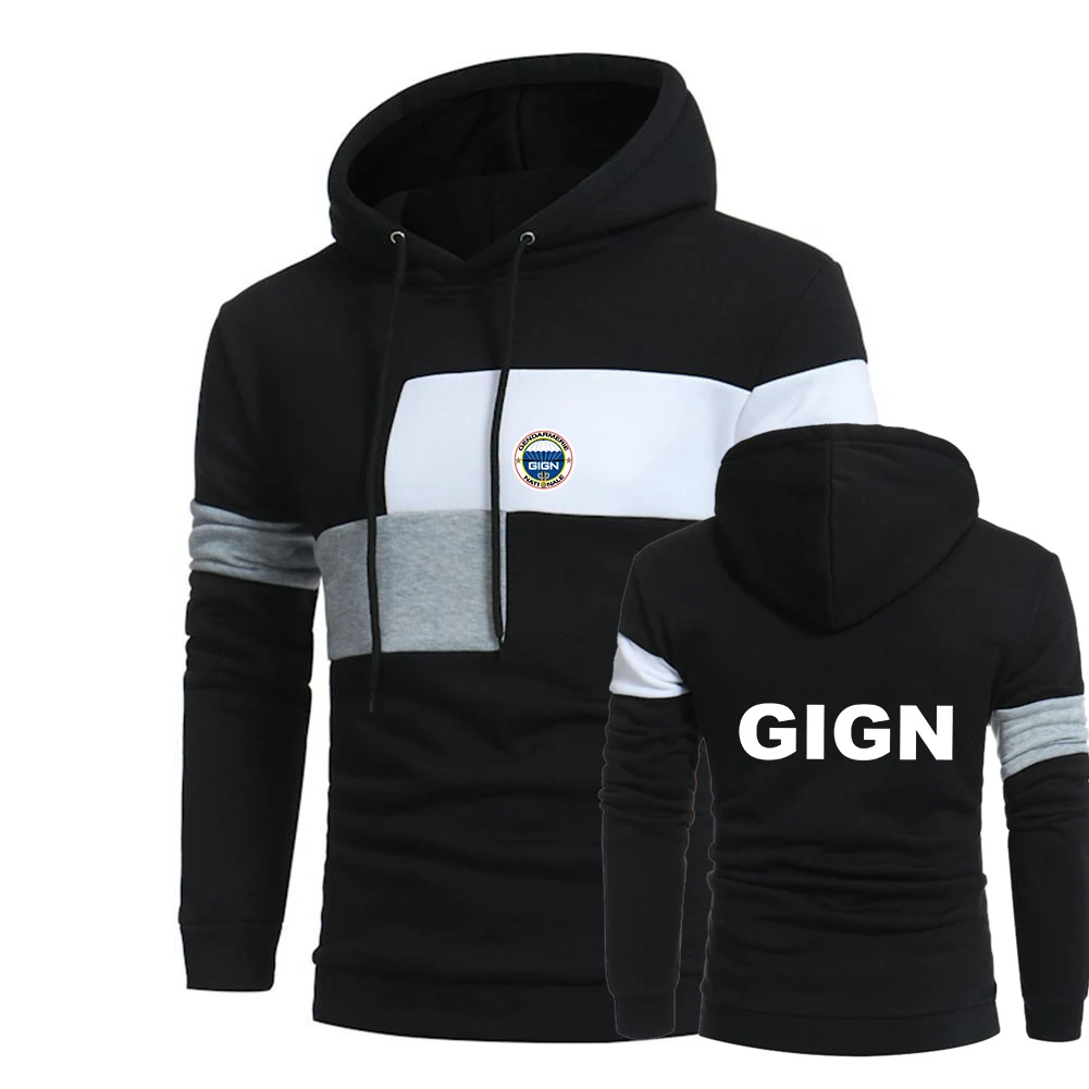 

France Gendarmerie GIGN 2023 New Men Spring And Autumn Three Color Stitching Splice Streetwear Hoody Long Sleeve Hoodies