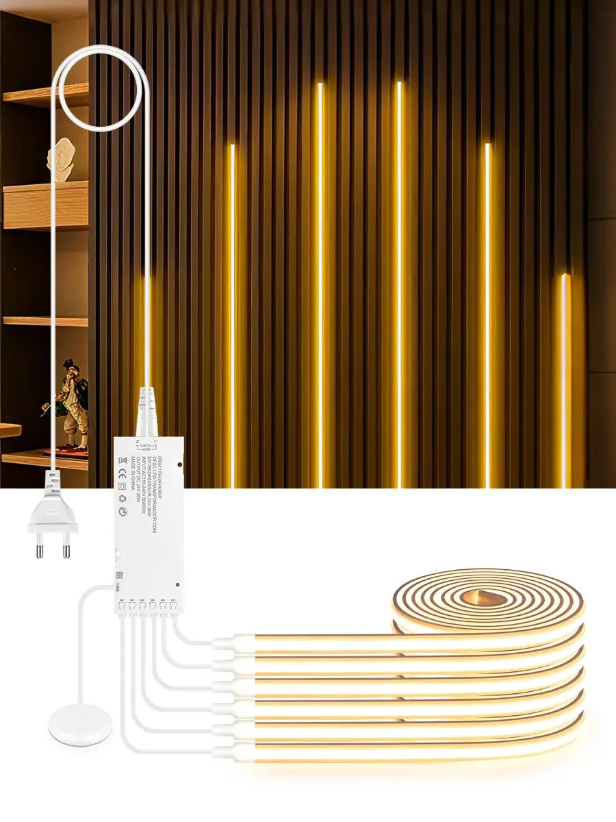 Houtnerf Grille Slat Wandpaneel Verlichting Pure Siliconen Buis Neon COB LED Strip Zelfklevend voor Thuis Onder Kast LED Tape 24V - afbeelding 2