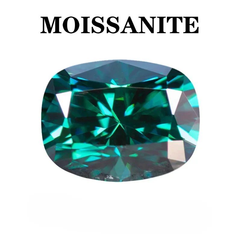 Moissanite Stone Natural Emerald Green Color Rectangle Cushion Cut DIY Ring Necklace Earrings Main Materials with Certificate