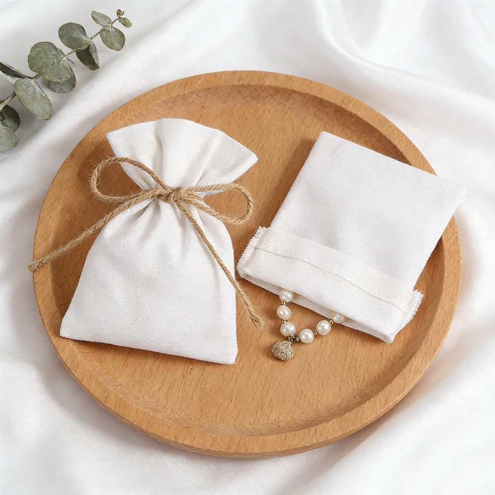 

50pcs White Cotton Jewelry Bag Burlap Bucket Wedding Party Favors Candy Gift Packaging Pouch Marige Jewellery Organizer Display